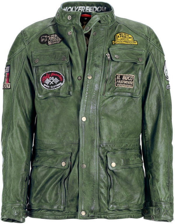 HolyFreedom Quattro Motorcycle Leather Jacket Military Green