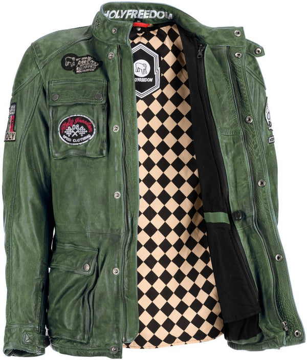 HolyFreedom Quattro Motorcycle Leather Jacket Military Green