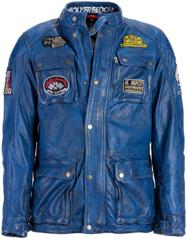 HolyFreedom Quattro Motorcycle Leather Jacket Blue