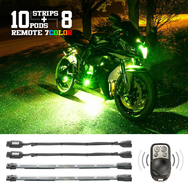 XK GLOW 照明 Multi-color Motorcycle LED Accent Light Kit w/Remote Key Fob