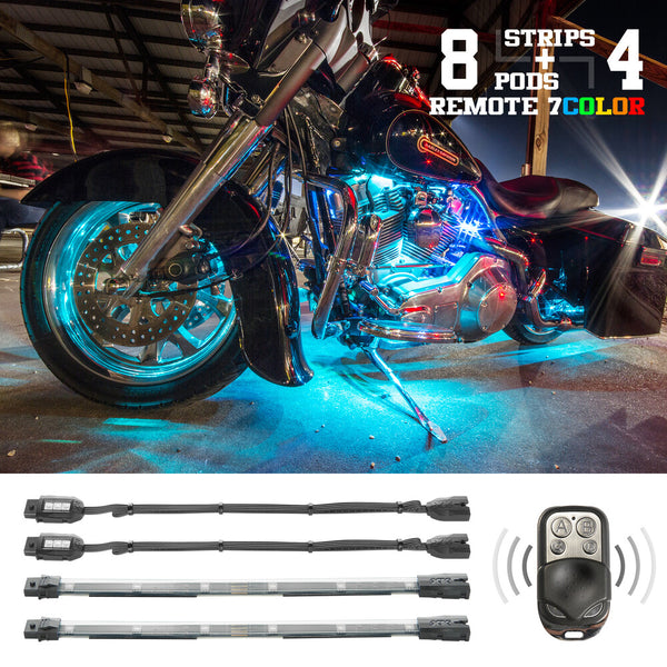 XK GLOW 照明 Multi-color Motorcycle LED Accent Light Kit w/Remote Key Fob