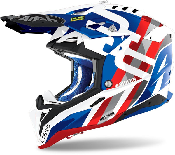 Airoh Aviator 3 Rainbow Carbon Motocross Helmet Blue/Red