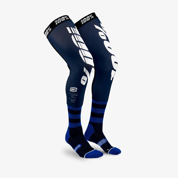 100% REV Knee Brace Performance Moto Socks Navy/White