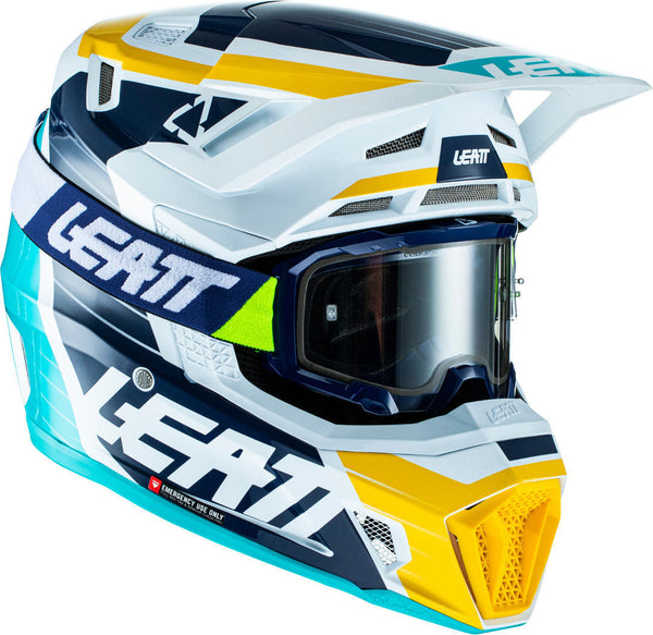 Leatt Moto 7.5 V22 Motocross Helmet with Goggles Water Blue/White