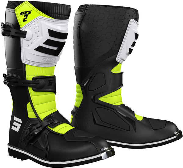 Shot Race 2 Kids Motocross Boots Black/White/Yellow