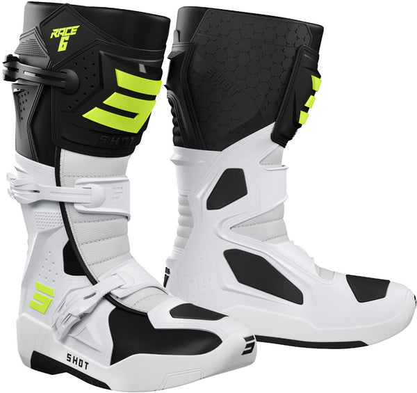 Shot Race 6 Motocross Boots Black/White/Yellow