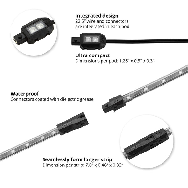 XK GLOW 照明 Single Color Motorcycle LED Accent Light Strip Kit