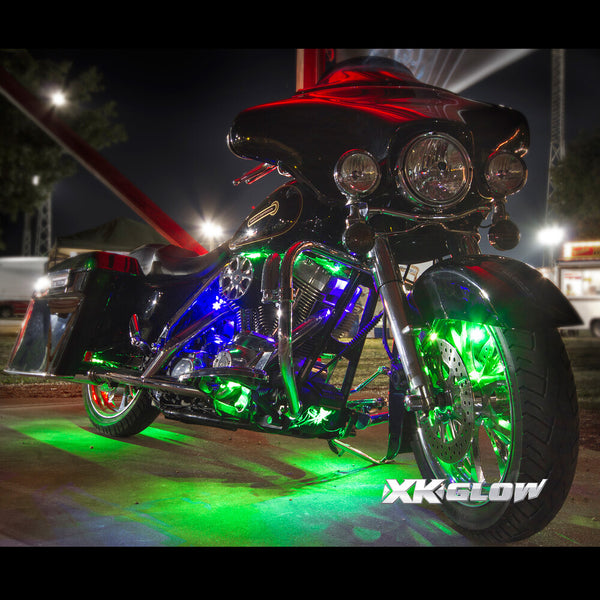 XK GLOW 照明 Multi-color Motorcycle LED Accent Light Kit w/Remote Key Fob