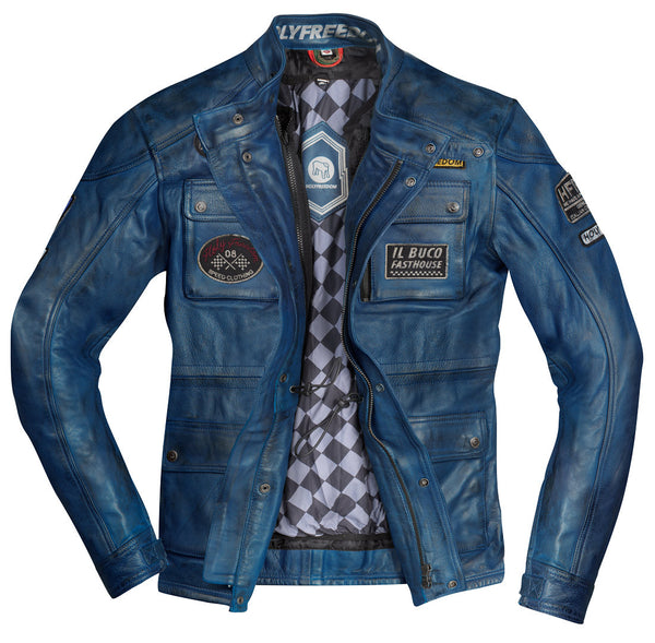 HolyFreedom Quattro Evolution Motorcycle Leather Jacket Blue