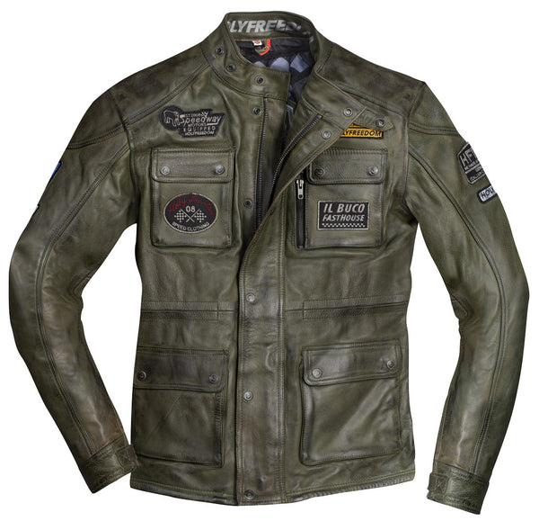 HolyFreedom Quattro Evolution Motorcycle Leather Jacket Dark Green